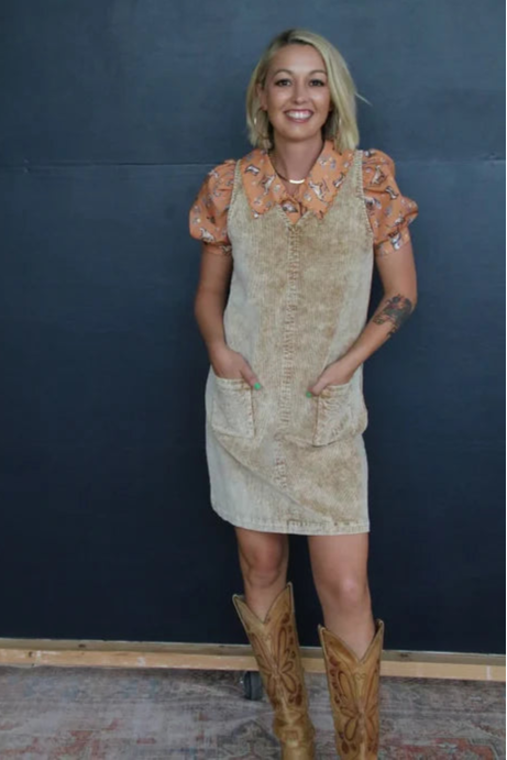 CORDUROY BOOT STITCH DRESS