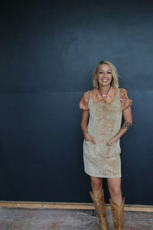 CORDUROY BOOT STITCH DRESS