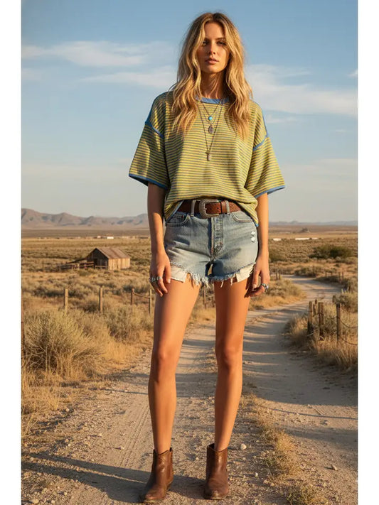 STRIPE OVERSIZED YELLOW/BLUE TOP