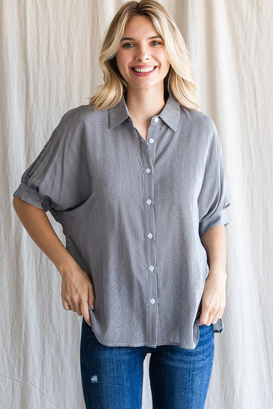 COLLARD PIN STRIPE SS