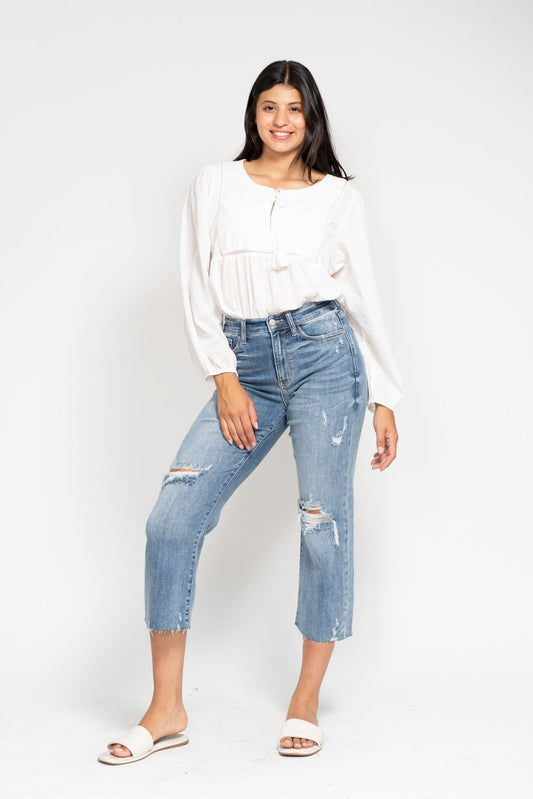 JUDY BLUE HW WIDE LEG CROP JEANS