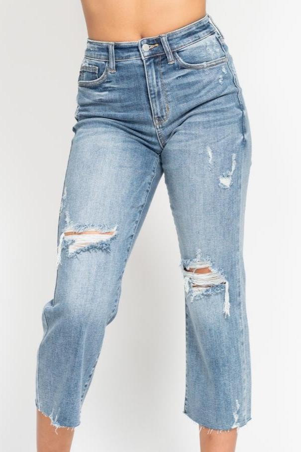 JUDY BLUE HW WIDE LEG CROP JEANS