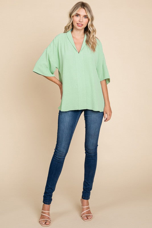 SHAWL COLLAR ALOE TOP