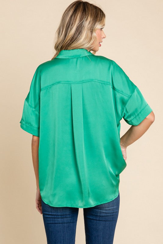 SOLID SATIN GREEN TOP