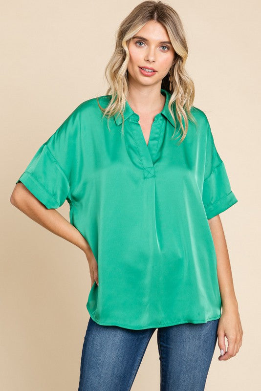 SOLID SATIN GREEN TOP
