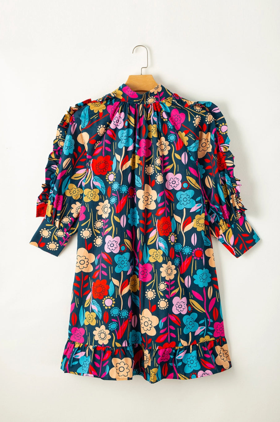 Floral Mini LS Ruffle Dress