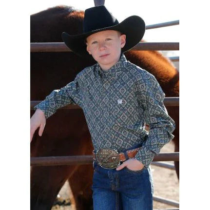 CINCH BOY GRAY PAISLEY LS