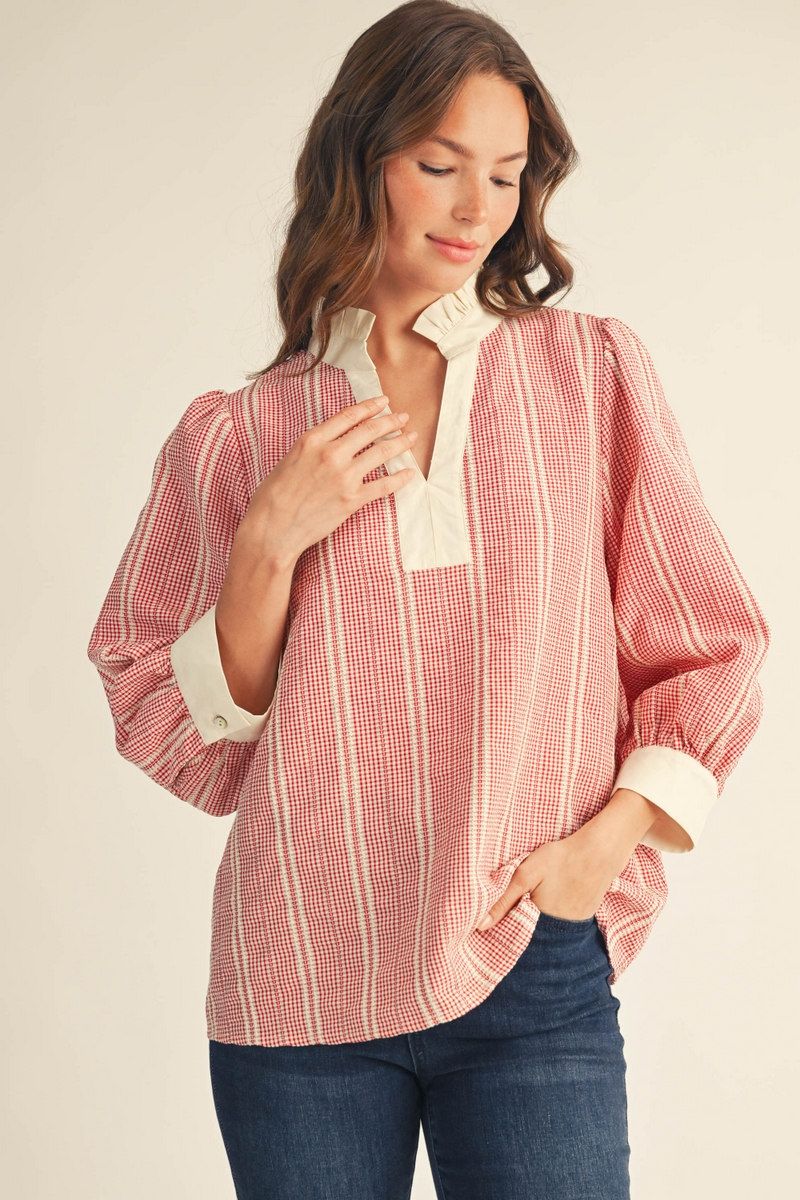 GINHAM TEXTERED RED TOP