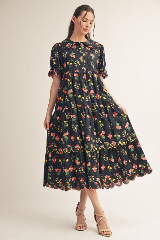 SCALLOP EDGE BLACK DRESS