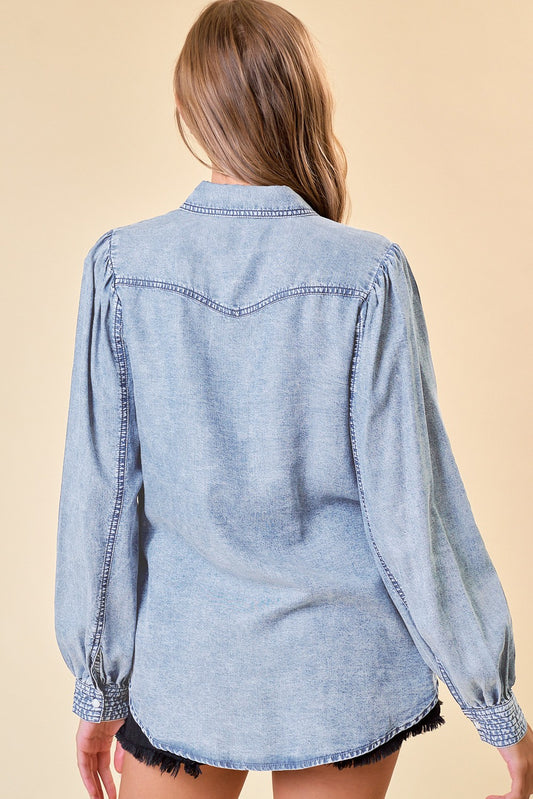 DENIM POCKET SNAP LS