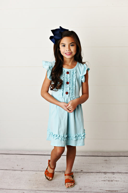 EMMY SKY BLUE RUFFLE DRESS
