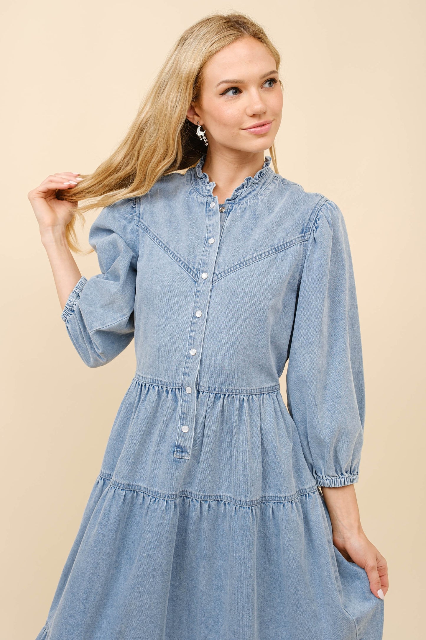 Chevron Midi Denim Dress