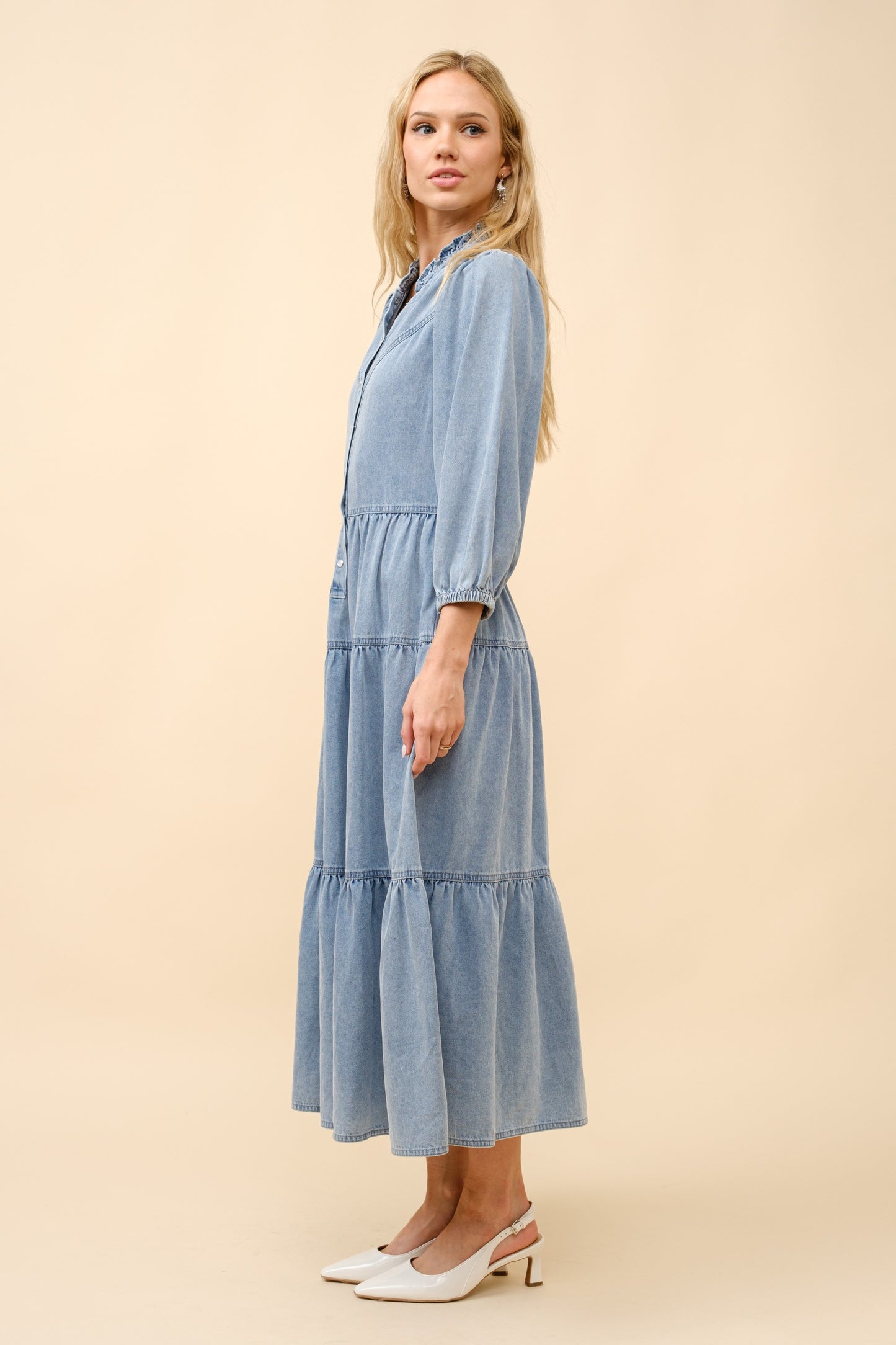 Chevron Midi Denim Dress