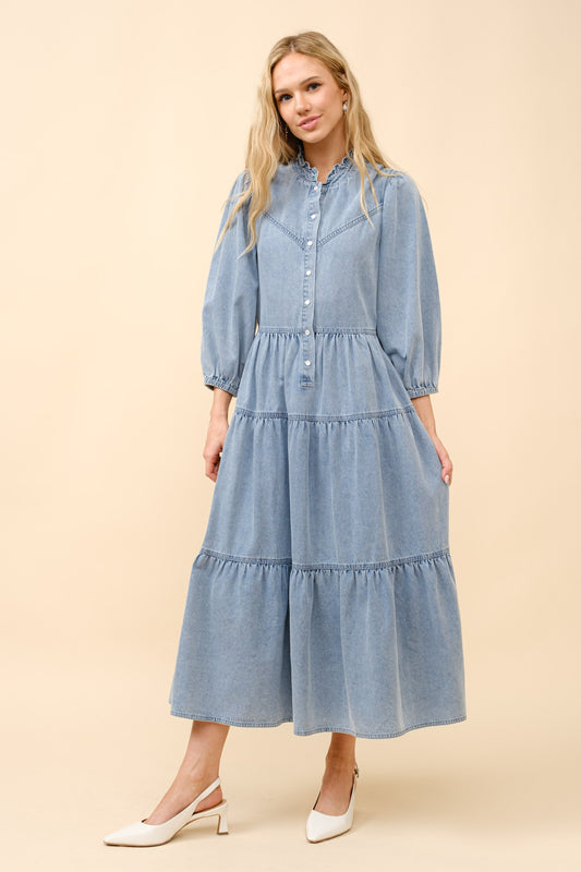 Chevron Midi Denim Dress