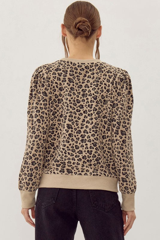 LEOPARD LS OATMEAL TOP