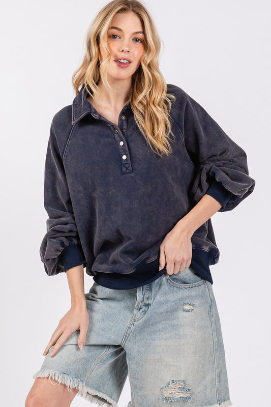 SNAP COLLARED LS BLACK TOP