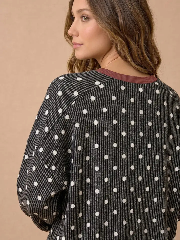 POLKA DOT CHARCOAL LS TOP