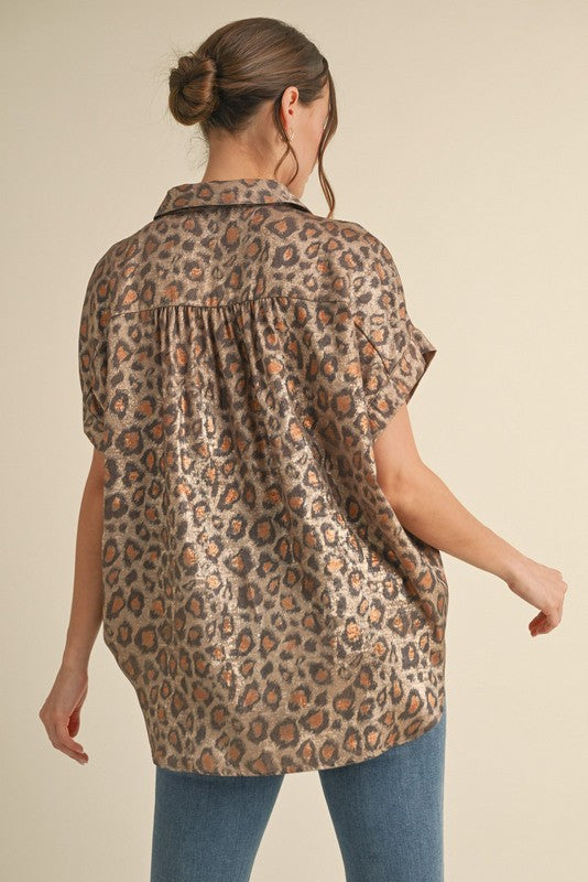 LEOPARD BLK COLLAR TOFFEE TOP