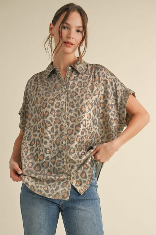 LEOPARD BLK COLLAR TAUPE TOP