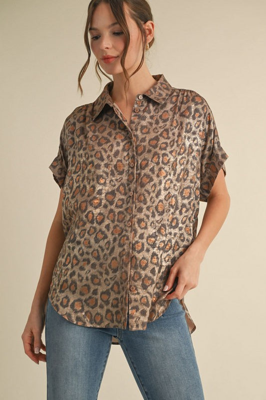 LEOPARD BLK COLLAR TOFFEE TOP