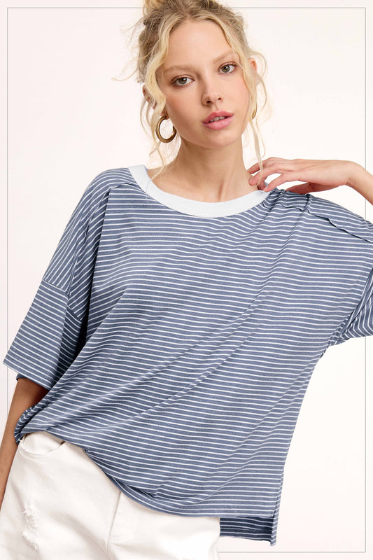 BASIC DENIM STRIPE SS TOp