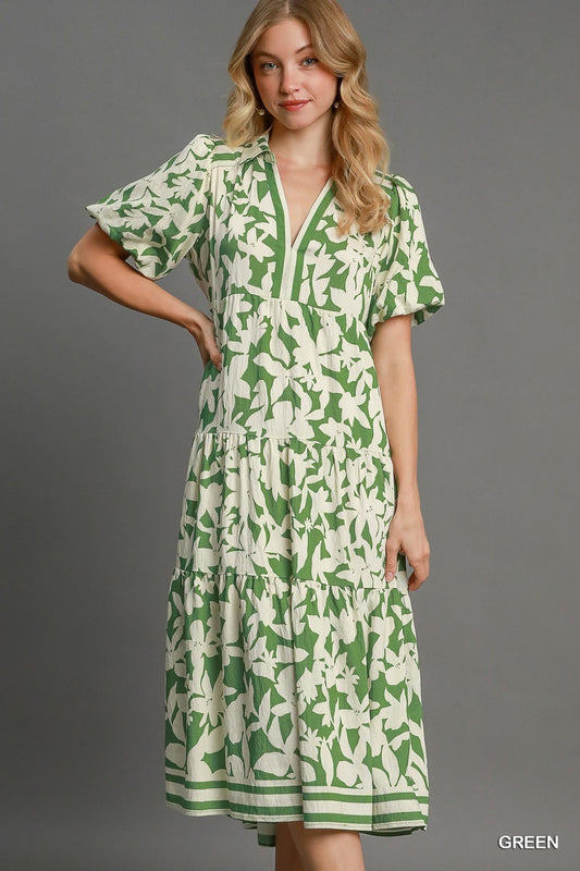 BOTANICAL TIERED MIDI DRESS