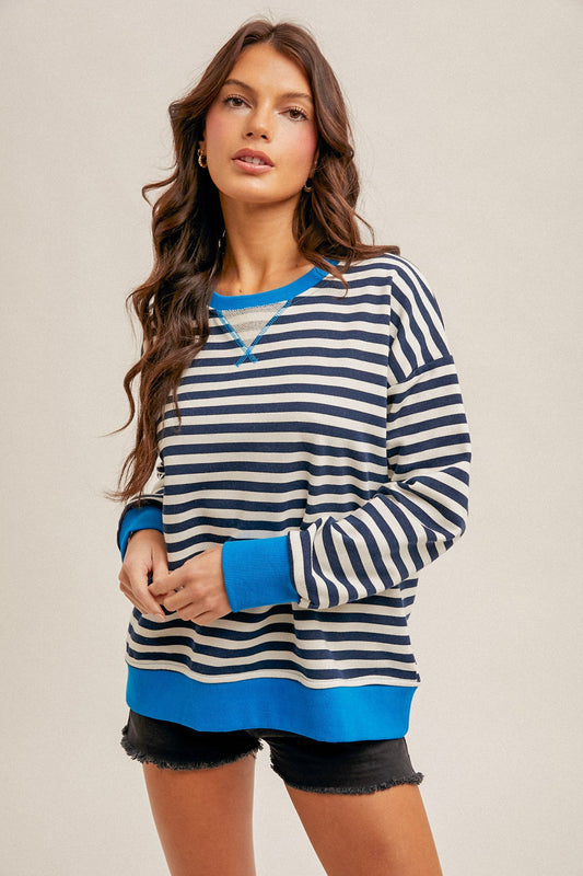 CREW NECK NAVY STRIPE LS