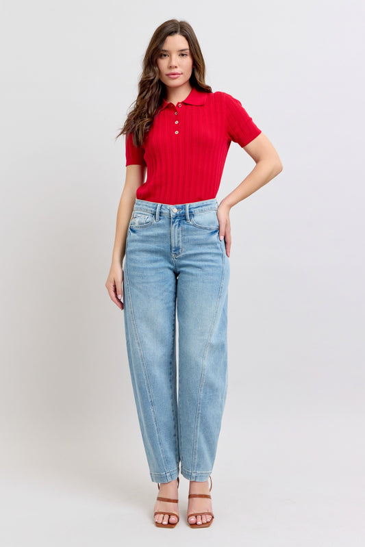 JUDY BLUE HI-WAISTED PANEL BARREL JEANS