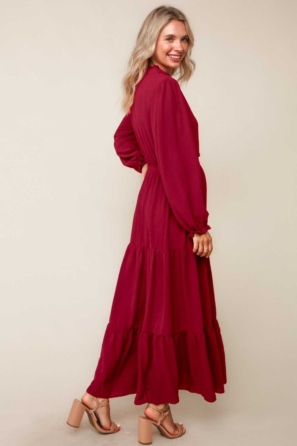 SOLID WINE WOVEN DRESS