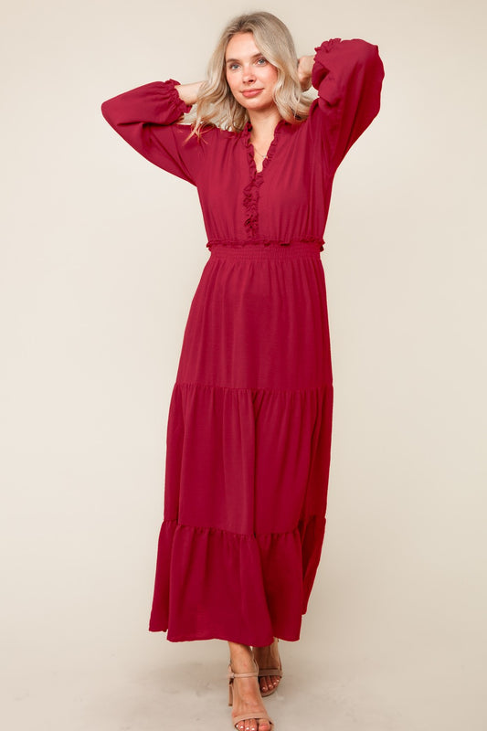 SOLID WINE WOVEN DRESS