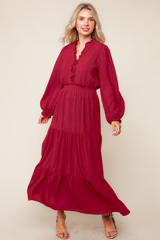 SOLID WINE WOVEN DRESS