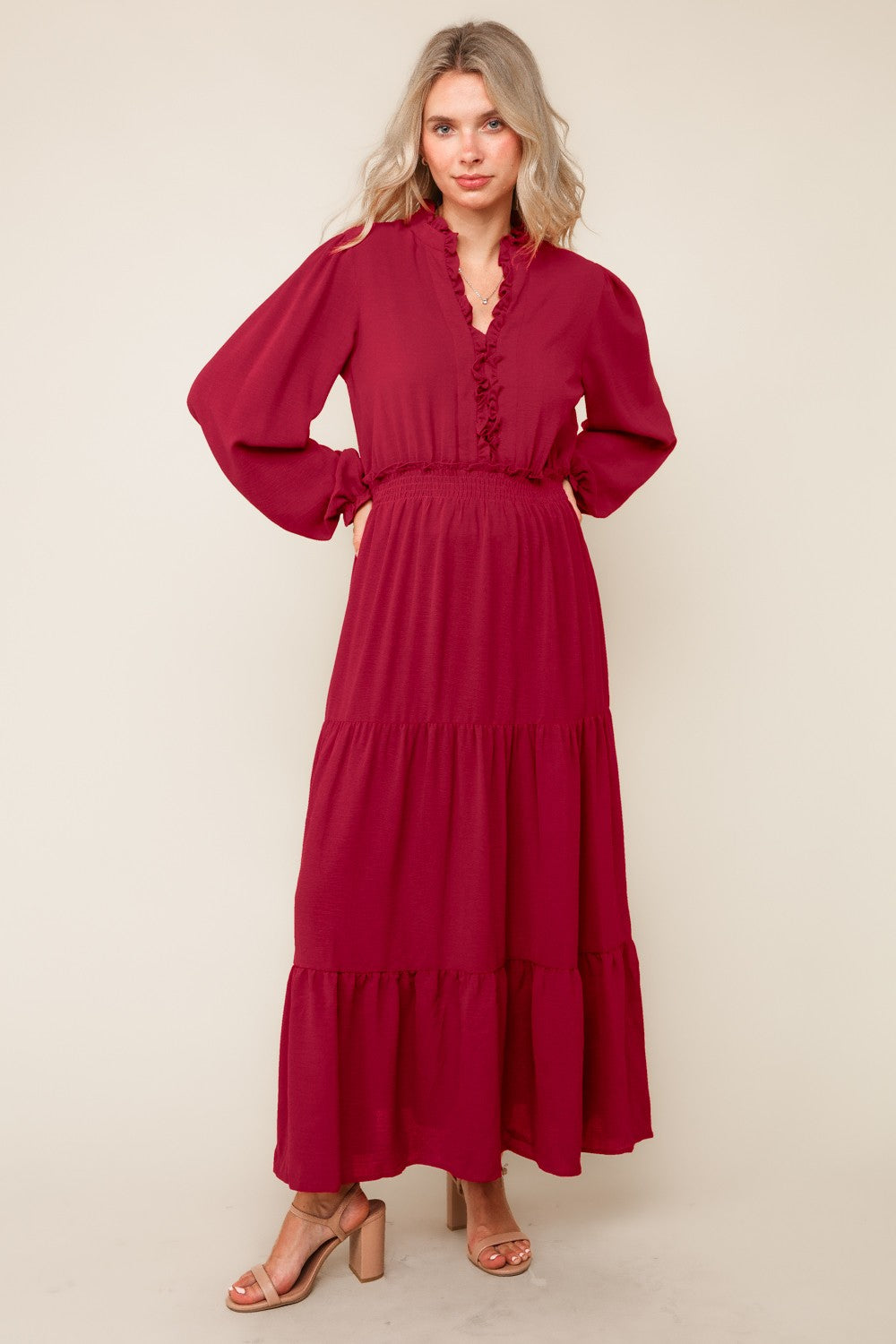 SOLID WINE WOVEN DRESS