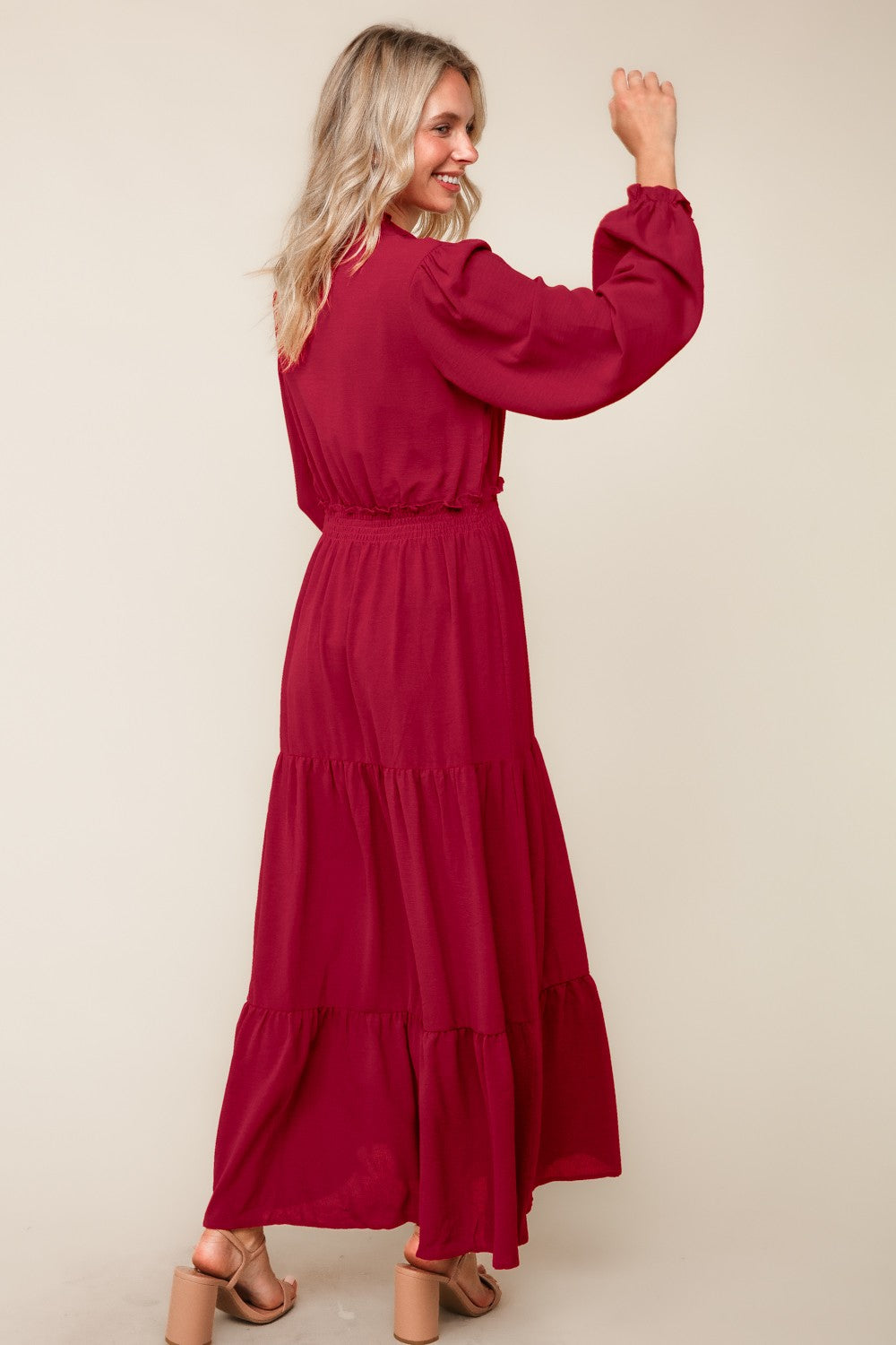 SOLID WINE WOVEN DRESS