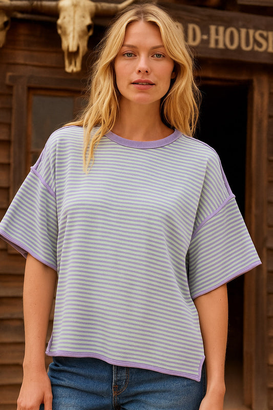 STRIPE OVERSIZED MINT/LILAC TOP