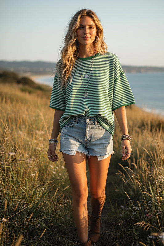 STRIPE OVERSIZED GREEN/WHITE TOP