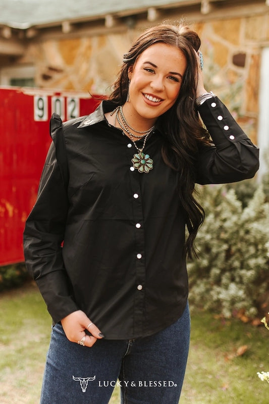 Black Ruffle Embroidery Collar Top