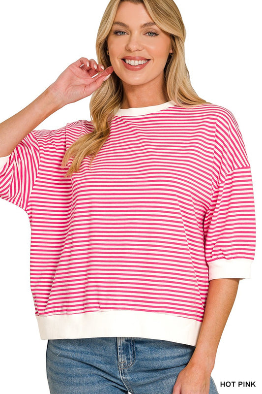 STRIPED BANDED HOT PINK TOP