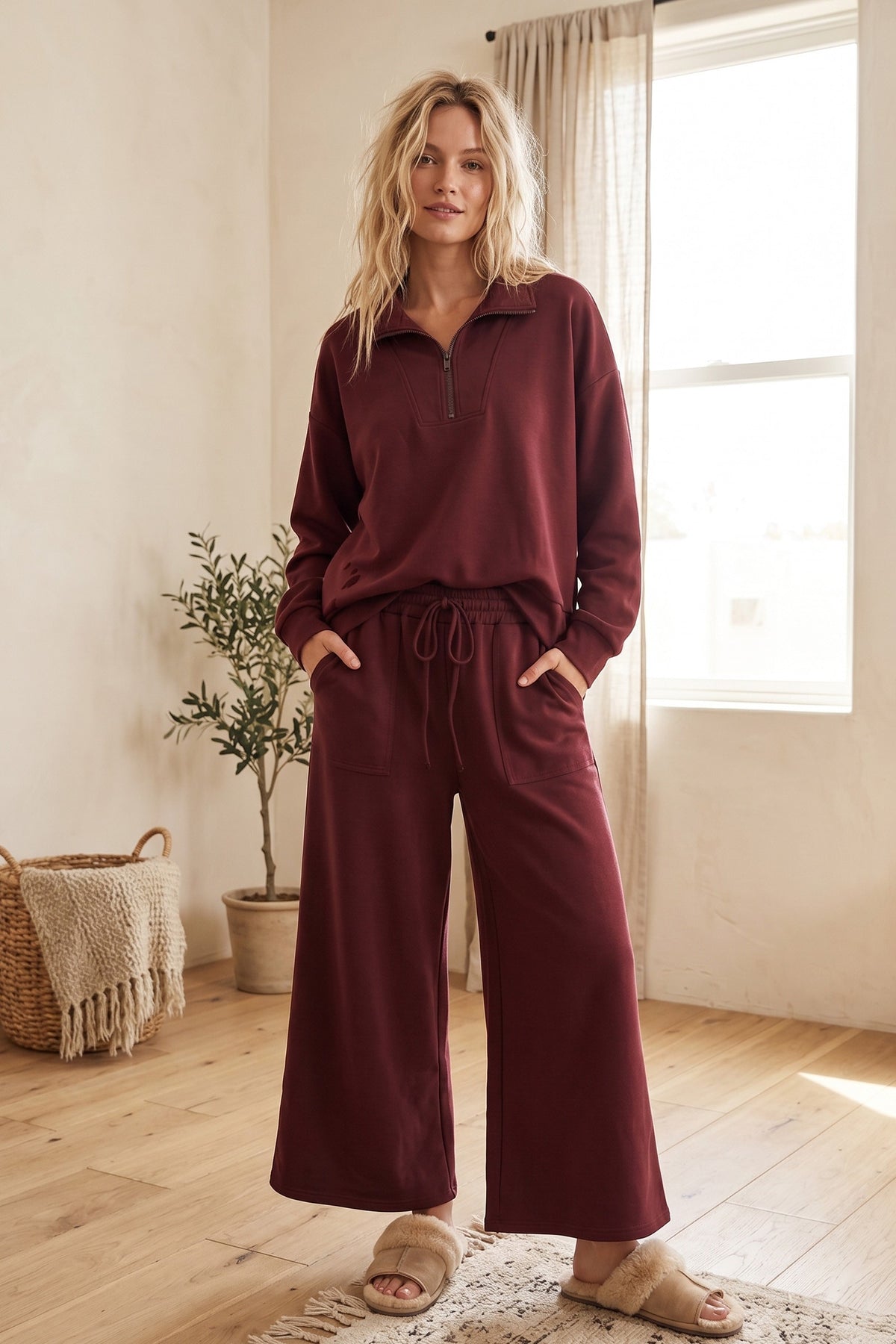HALF ZIP MAROON SET