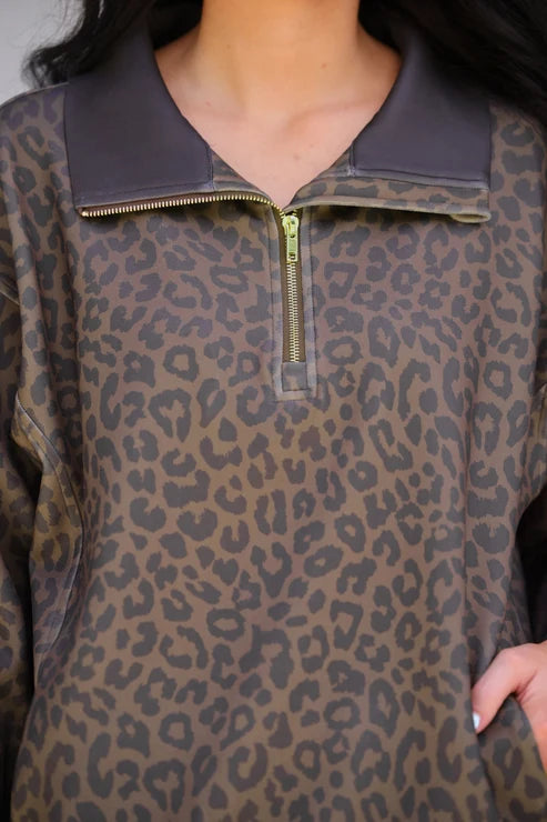 COCO LEOPARD 1/4 ZIP PULLOVER