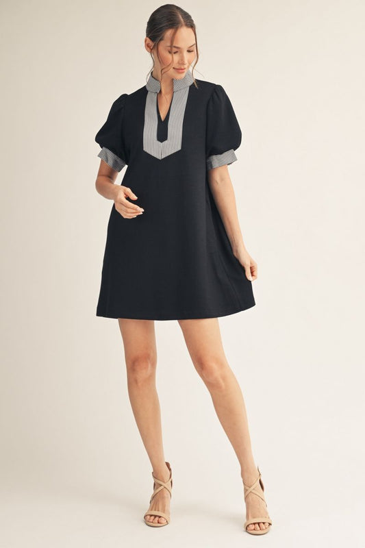 STRIPE ACCENT BLACK DRESS