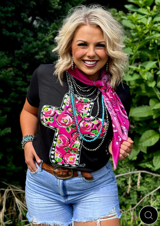 Callie’s Pink Floral Cross Tee