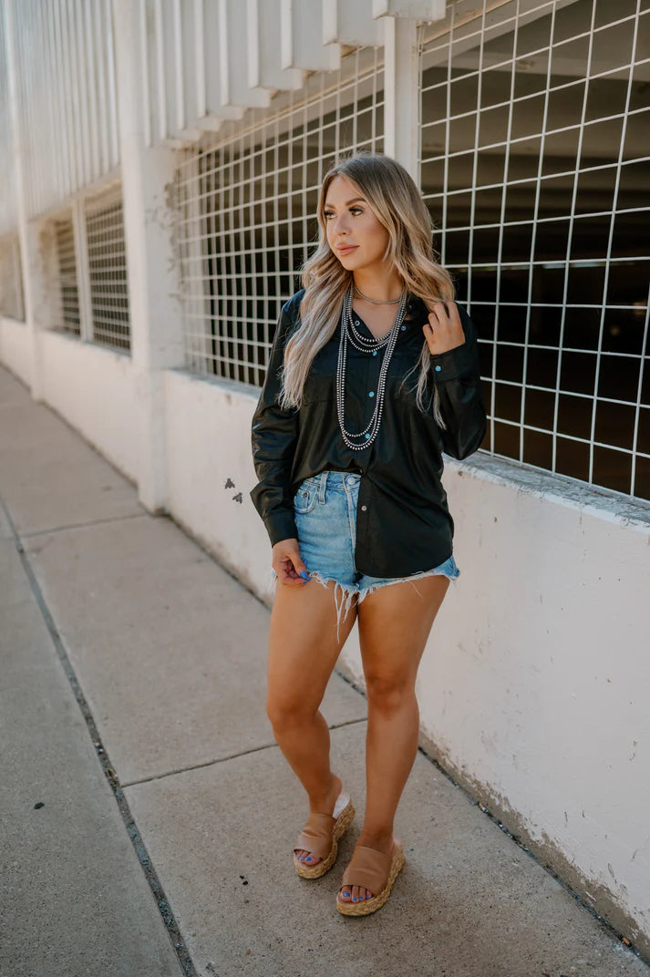 LEATHER LUX MIDNIGHT LS TOP