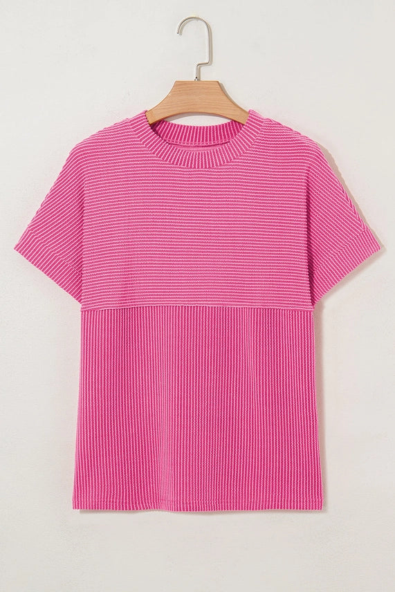 CORDED KNIT MOCK PINK TOP