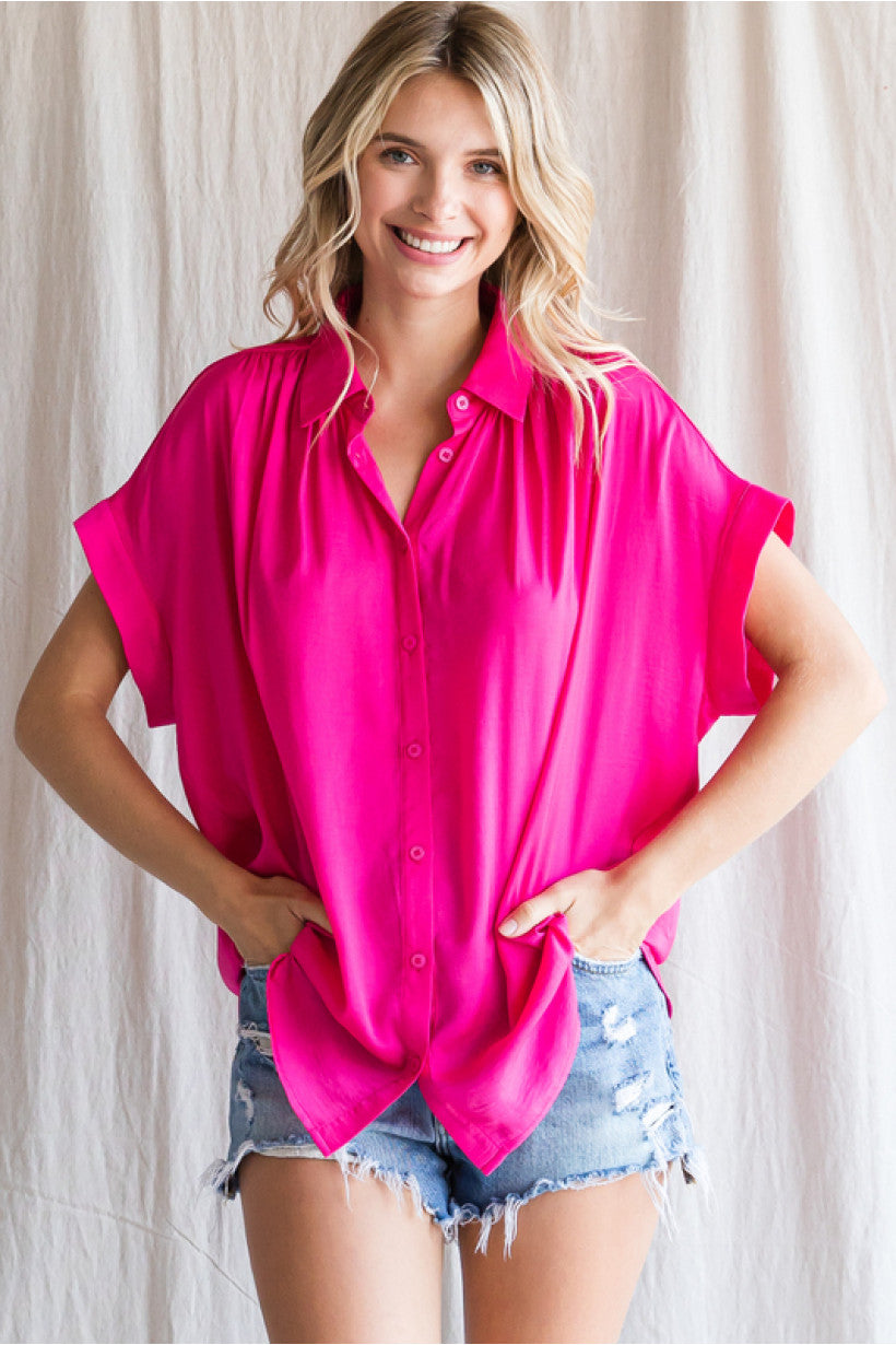 COLLAR SILK HOT PNK BUTTON UP