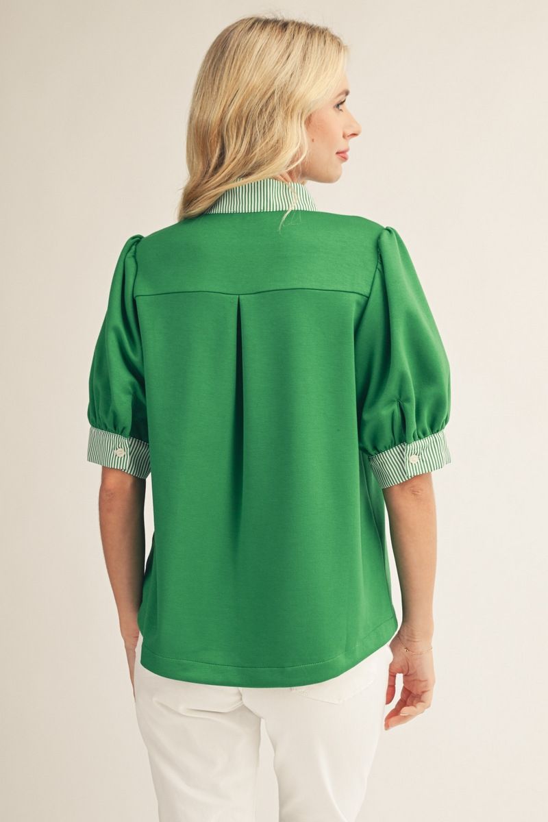 CONTRAST STRIPE GREEN TOP