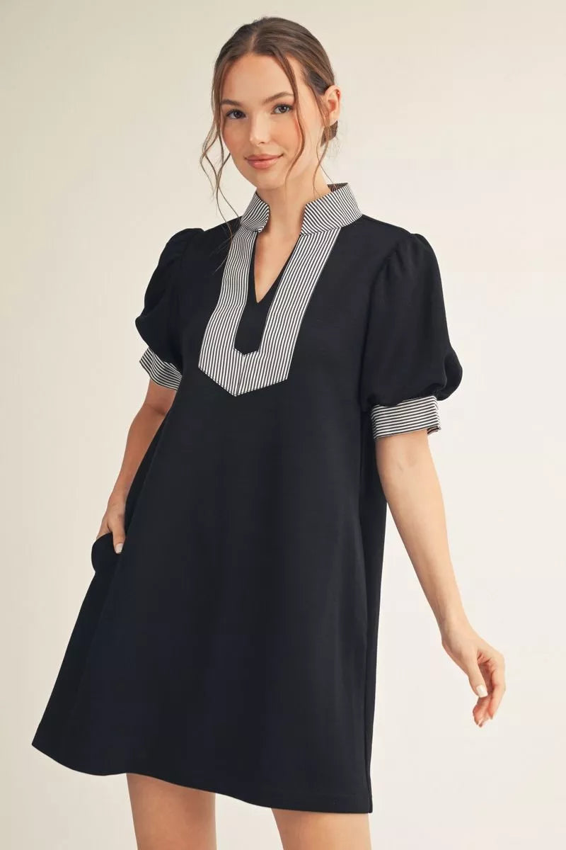 STRIPE ACCENT BLACK DRESS