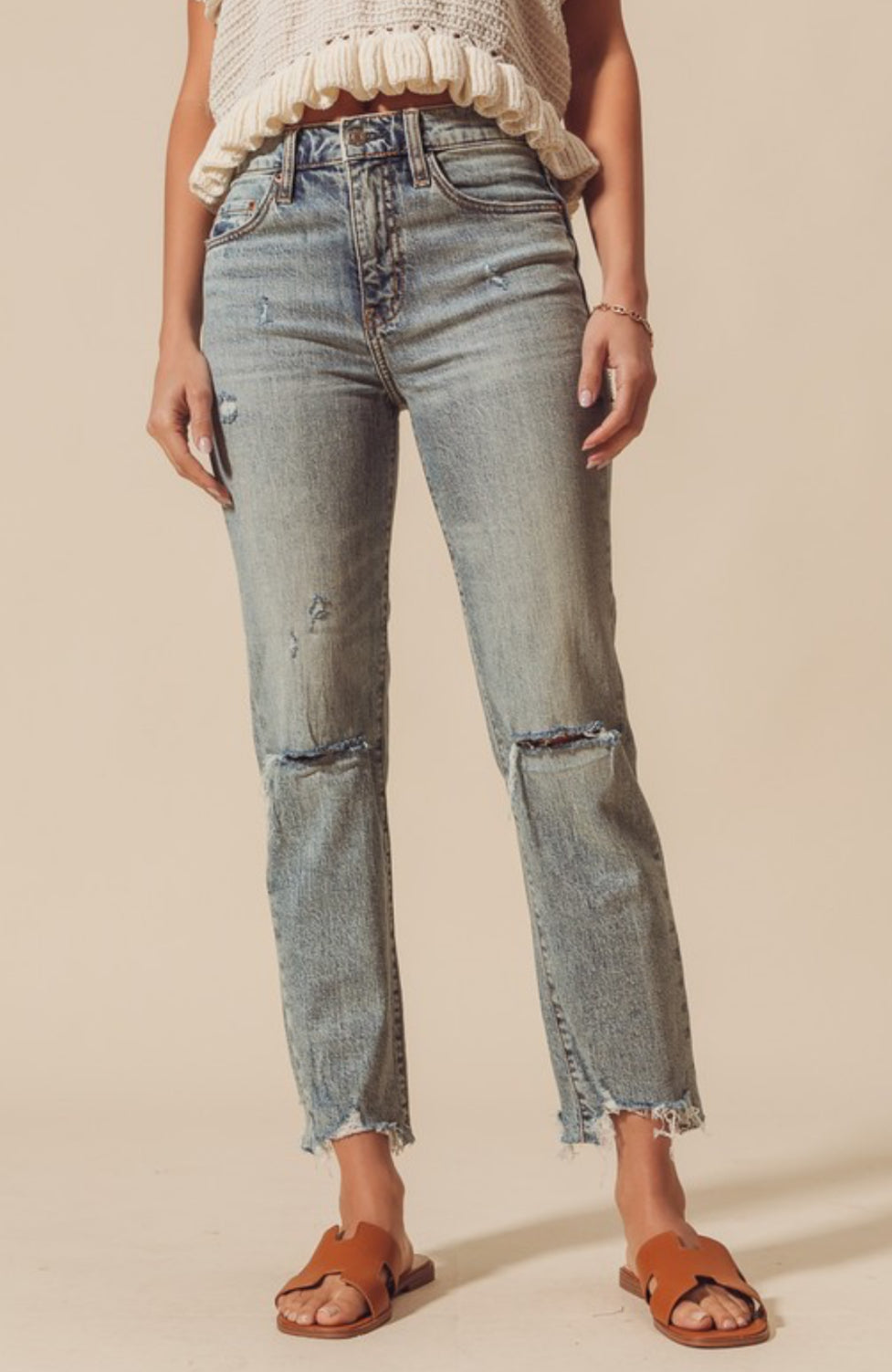 Tapered Raw Hem Jeans