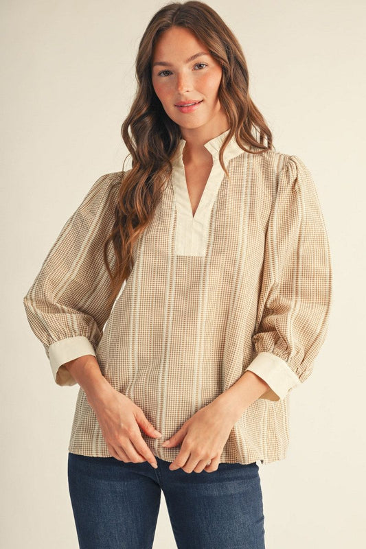 GINHAM TEXTERED TAUPE TOP