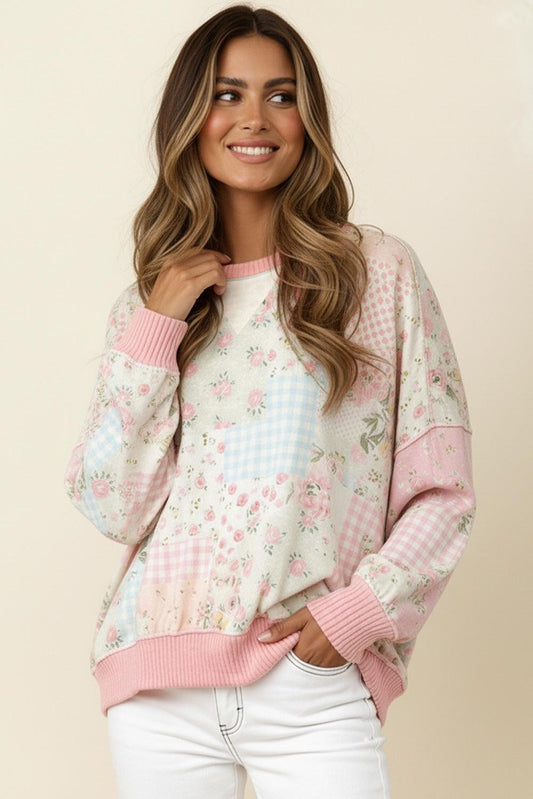 BLUSH FLORAL CREW NECK TOP