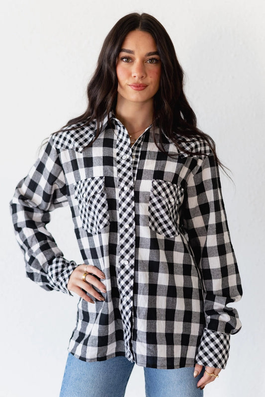 GINGHAM MIXED BLACK LS